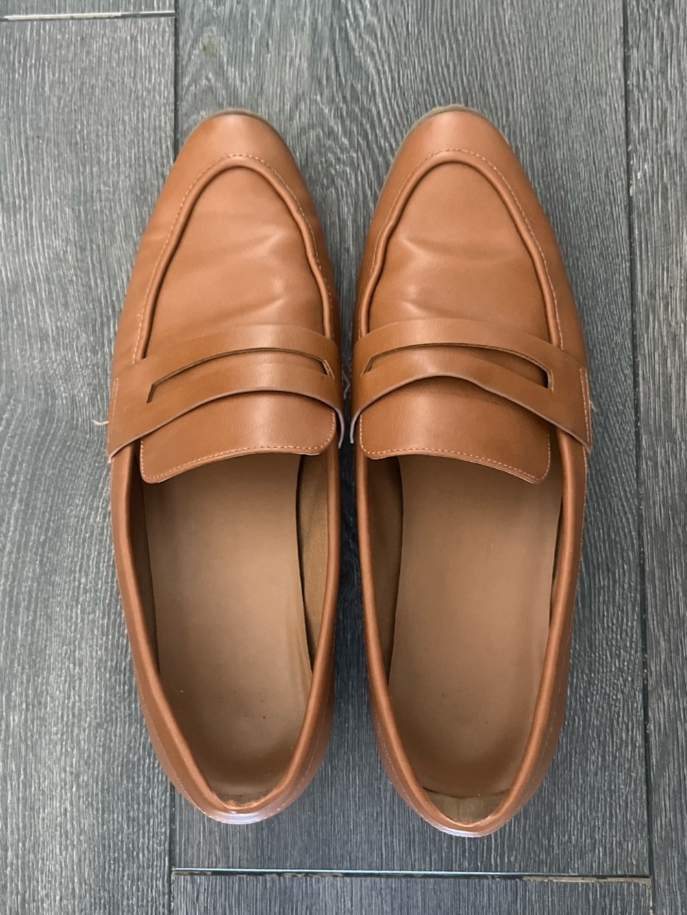 Tan faux leather loafers